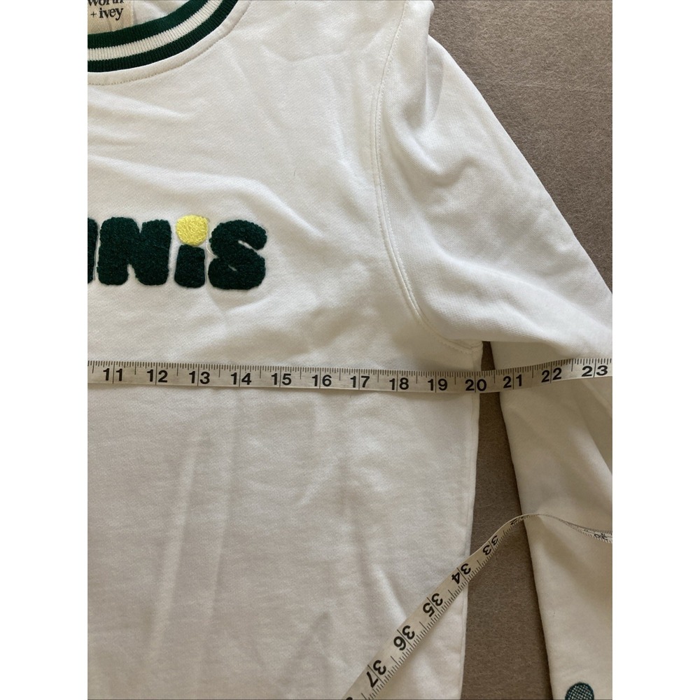 Ellsworth & Ivey Elle Tennis Sweatshirt Women's Sz S White Green Cotton Preppy - Picture 6 of 9